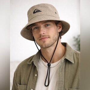 Quiksilver Tan Bucket Hat Wide Brim Surf Outdoor Hiking Sun Hat L/XL